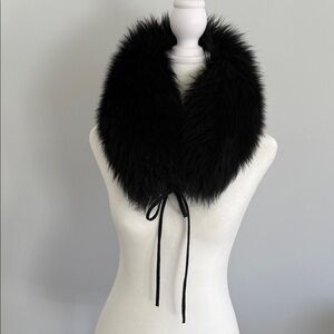 Banana Republic Black Faux Fur Collar Scarf with Suede String Ties